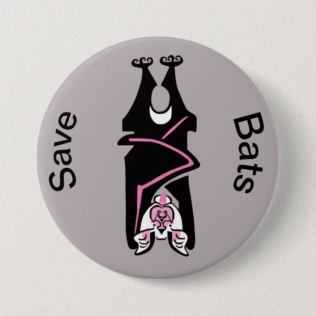 Graphic  Save BATS - Endangered animal -Wildlife 3 Inch Round Button (Front)