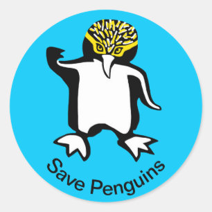 Graphic Save PENGUINS - Wildlife - Blue Classic Round Sticker