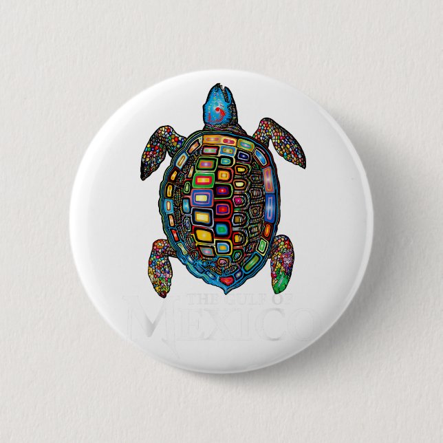 Graphic Sea Turtle Gulf Of Mexico Never Forget 2 Inch Round Button (Front)