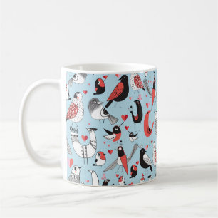 Graphic seamless pattern of funny pictures of bird coffee mug