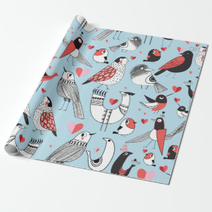 Graphic seamless pattern of funny pictures of bird wrapping paper