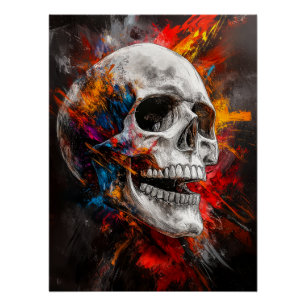 Graphic Skull with Exploding Colours Poster