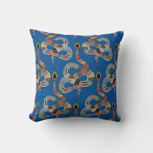graphic snake electric blue throw pillow