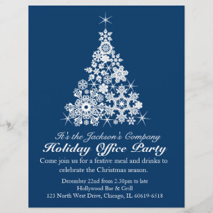 Graphic snowflake tree navy office party flyer