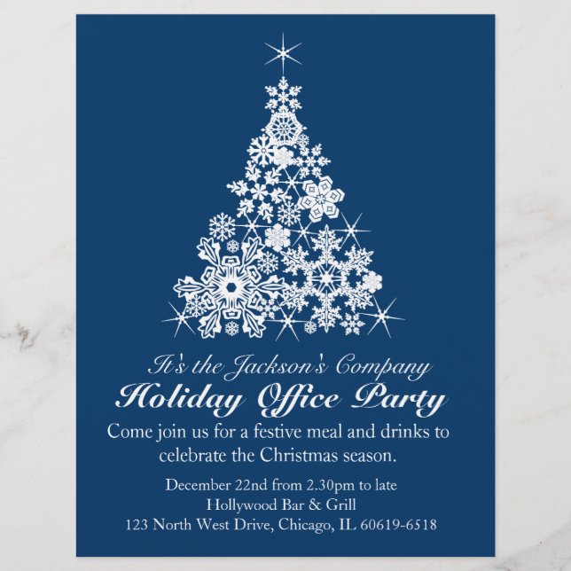 Graphic snowflake tree navy office party flyer (Front)