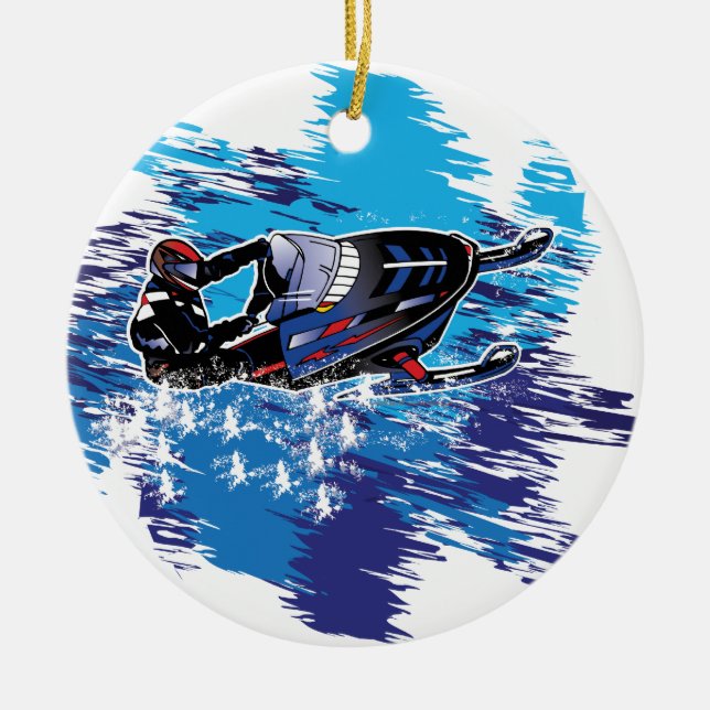 Graphic Snowmobiler Ceramic Ornament (Front)