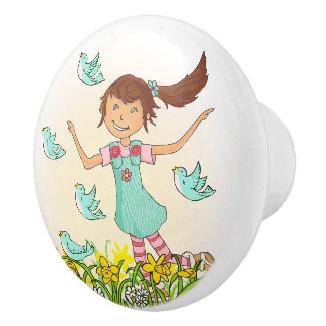 Graphic spring girl with birds knob (Right)