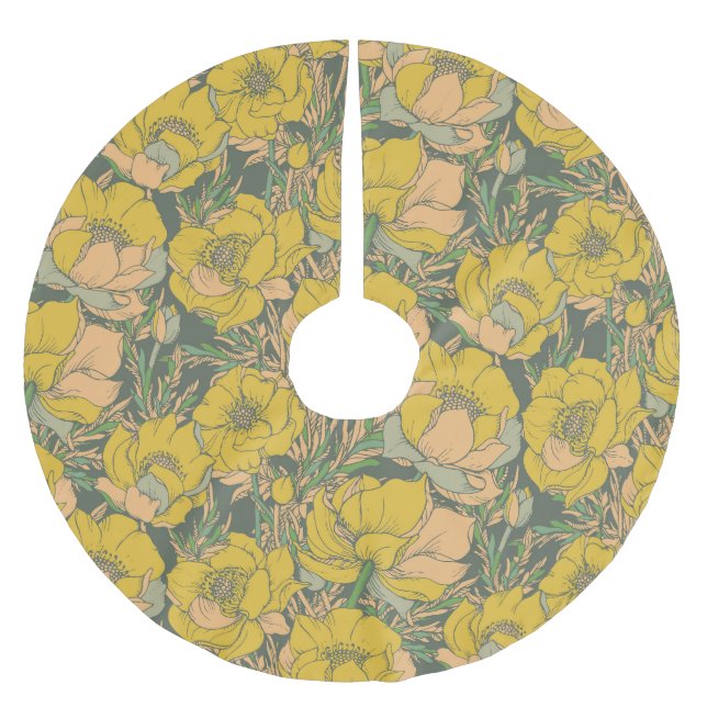 Graphic Spring Trollius Flowers Brushed Polyester Tree Skirt (Front)