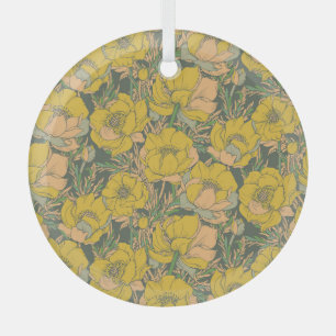 Graphic Spring Trollius Flowers Glass Ornament