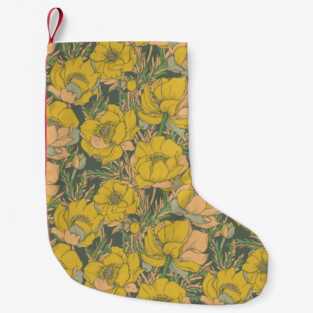 Graphic Spring Trollius Flowers Small Christmas Stocking (Front)