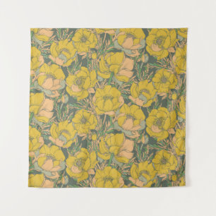 Graphic Spring Trollius Flowers Tapestry