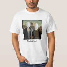 Graphic t-shirt image parody American Gothic.