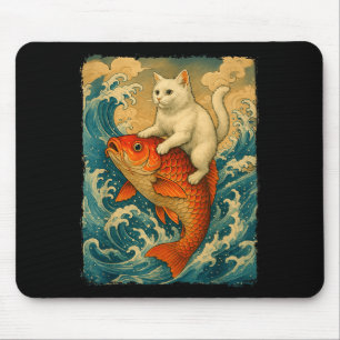 Graphic Tee Men Women Funny Cat Koi Japanese Art W Mouse Pad
