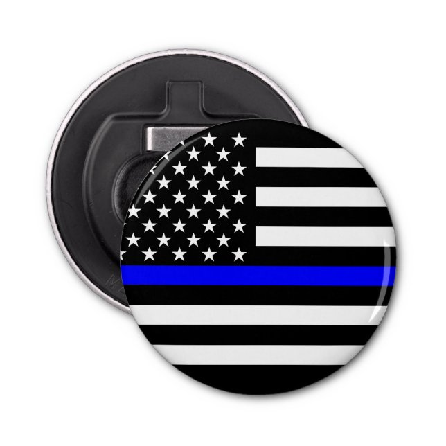 Graphic Thin Blue Line Display US Flag Bottle Opener (Front)