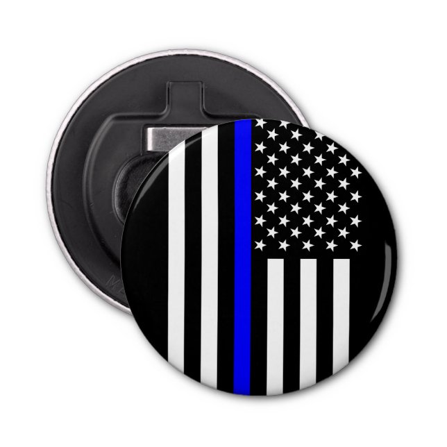 Graphic Thin Blue Line Display US Flag Bottle Opener (Front)
