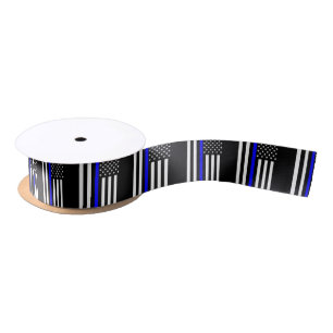 Graphic Thin Blue Line Display US Flag Satin Ribbon