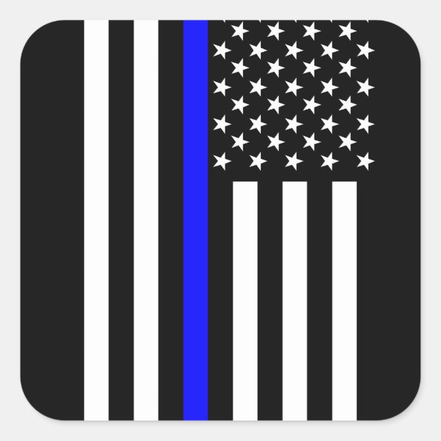 Graphic Thin Blue Line Display US Flag Square Sticker (Front)