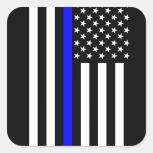 Graphic Thin Blue Line Display US Flag Square Sticker