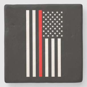 Graphic Thin Red Line Display US Flag on a Stone Coaster