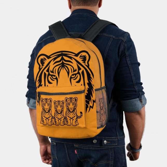 Graphic tiger face orange printed backpack (Insitu (Model))