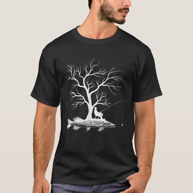 Graphic Tree Fishing Rod Fish Northern Pike  T-Shirt (Front)