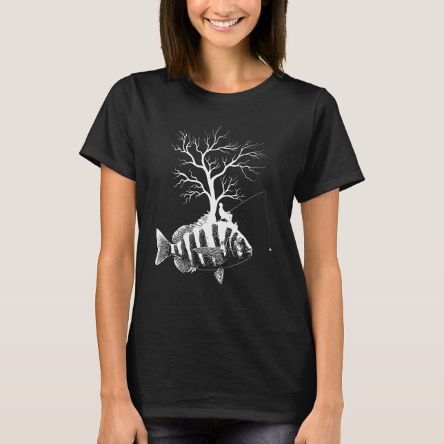 Graphic Tree Fishing Rod  Fish Sheepshead 1 T-Shirt (Front)