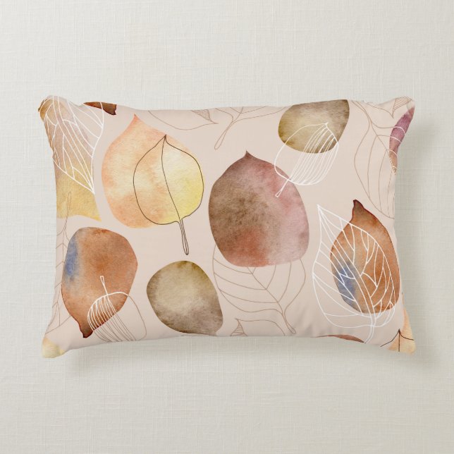 Graphic Watercolor Leaf Autumn Design Accent Pillow (Front)