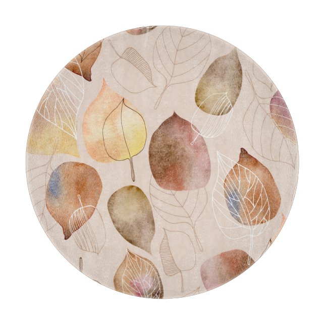 Graphic Watercolor Leaf Autumn Design Cutting Board (Front)