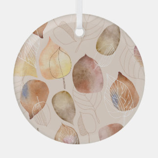 Graphic Watercolor Leaf Autumn Design Glass Ornament