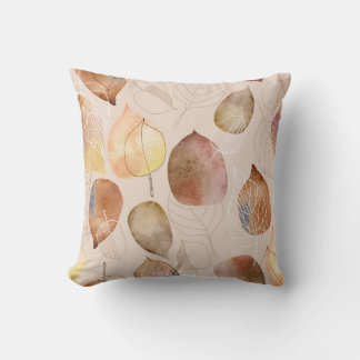 Graphic Watercolor Leaf Autumn Design Throw Pillow