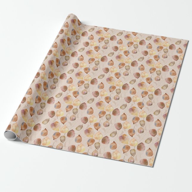 Graphic Watercolor Leaf Autumn Design Wrapping Paper (Unrolled)
