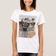 Graphic watercolor painting screen on T-shirt.