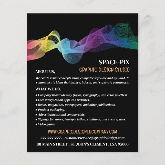 Graphic Wave Design, Graphic Designer Advertising Flyer (Front)