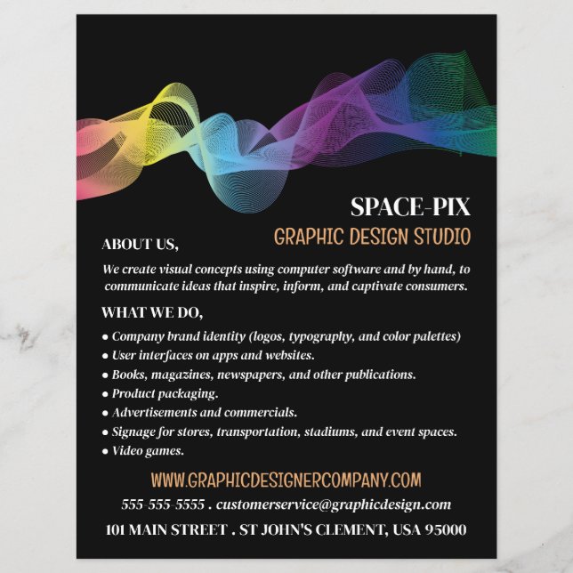 Graphic Wave Design, Graphic Designer Advertising Flyer (Front)