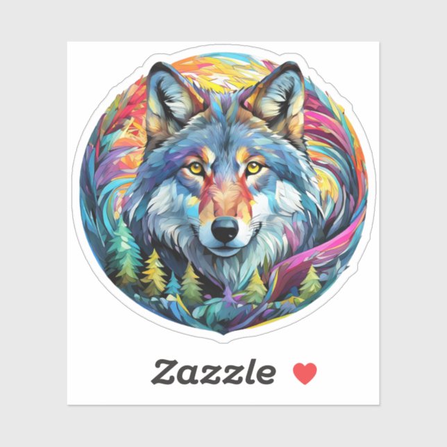 Graphic Wolf with swirling forest Sticker (Sheet)