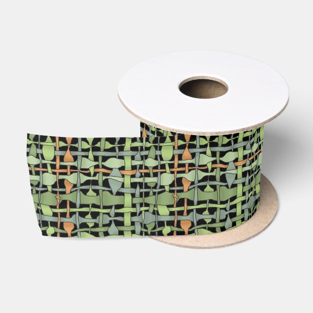Graphic Woven Fluffy Burlap Green Satin Ribbon (Spool)