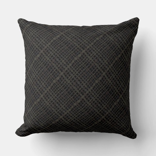 Graphical Black Diagonal Woven Burlap Throw Pillow (Front)