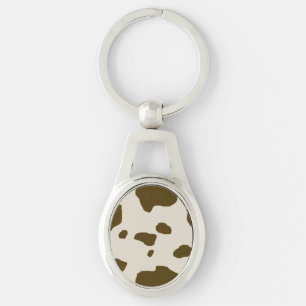 Graphical Brown Cow Spots Faux Fur Keychain