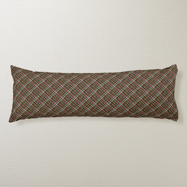 Graphical Diagonal Woven Burlap Green Red White Body Pillow (Front)
