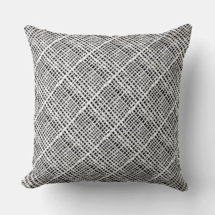Graphical Diagonal Woven Burlap Silver Throw Pillow