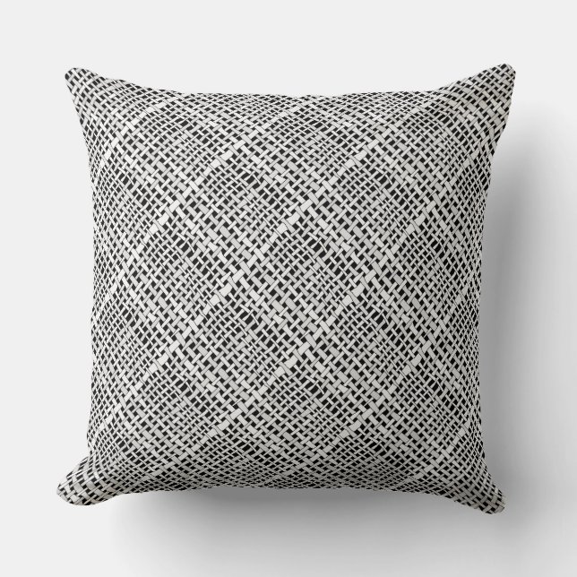 Graphical Diagonal Woven Burlap Silver Throw Pillow (Front)