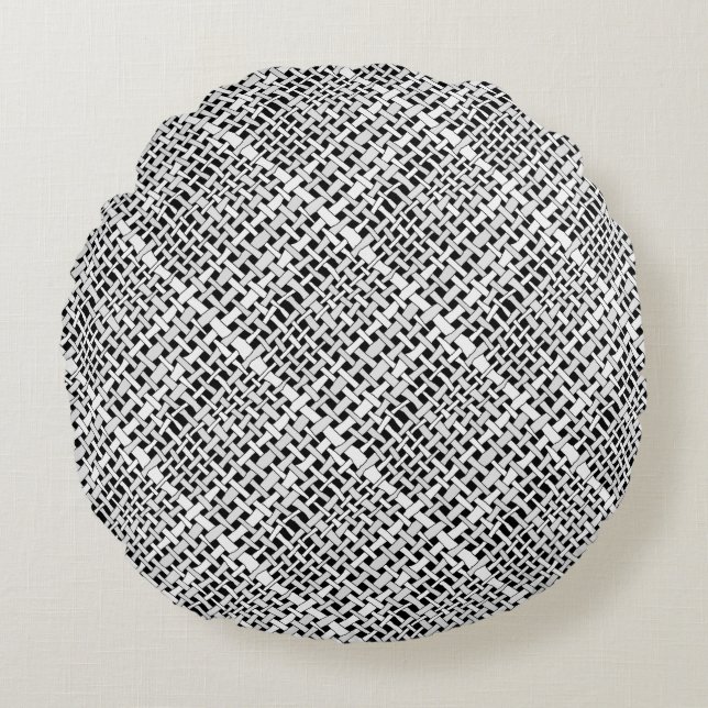 Graphical Natural Colours Woven Burlap Round Pillow (Front)