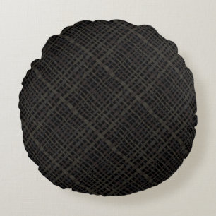 Graphical Natural Colours Woven Burlap Round Pillow