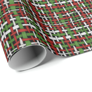 Graphical Seasonal Woven Pattern Red Green White Wrapping Paper