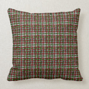 Graphical Woven Burlap Green Red White Throw Pillow