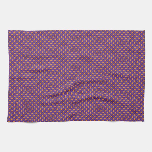 Graphical Woven Rattan Purple on Custom Orange Kitchen Towel (Horizontal)