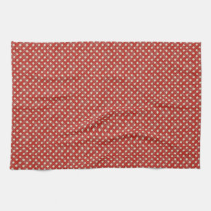 Graphical Woven Rattan Red on Custom Cream Kitchen Towel