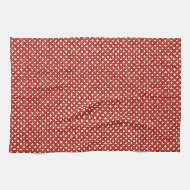 Graphical Woven Rattan Red on Custom Cream Kitchen Towel (Horizontal)