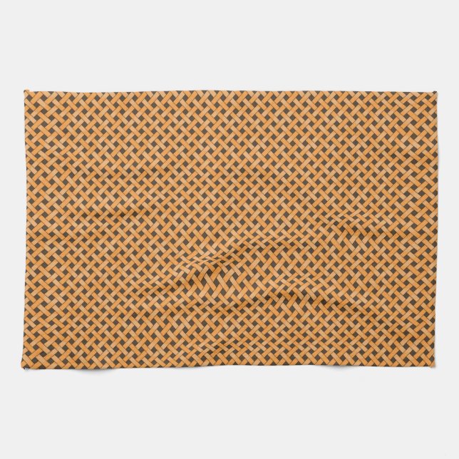 Graphical Woven Rattan Yellow on Custom Brown Kitchen Towel (Horizontal)
