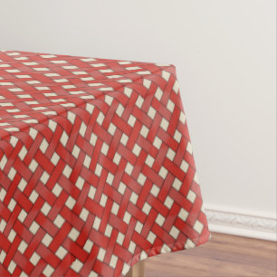 Graphical Woven Red Rattan on Custom Cream Tablecloth